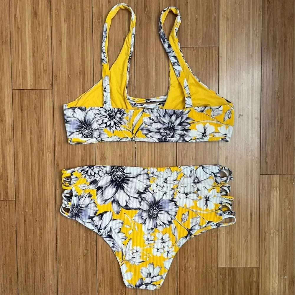 TINI BIKINI Floral Golden Yellow High Waisted Cheeky 2 Piece Bikini